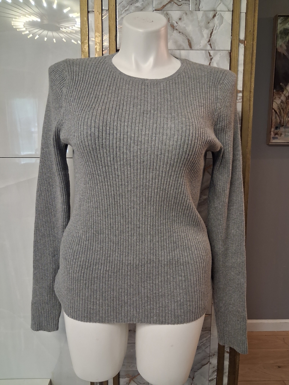 Grey Ribbed Crewneck Sweater - Women